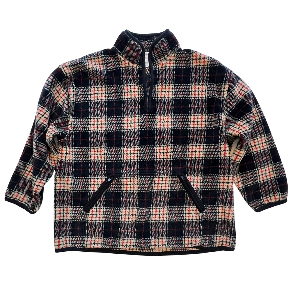 Jones New York Petite Plaid Preppy Fleece Quarter Zip Pullover Women's Size‎ L